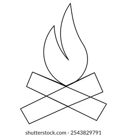 Bon fire single line art, continuous one line drawing of  Isolated outline vector icon 