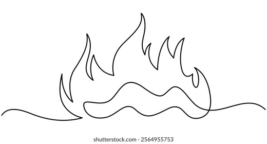 Bon fire single line art, continuous one line drawing of Isolated outline vector, Continuous line drawing of fire. Flame linear icon. One line drawing background. Vector illustration. Fire continuous.