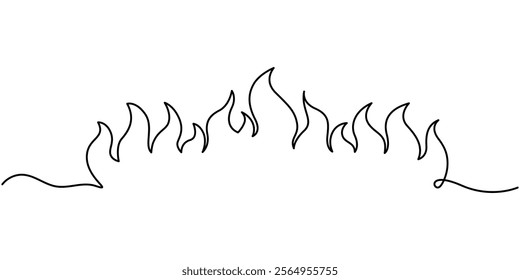 Bon fire single line art, continuous one line drawing of Isolated outline vector, Continuous line drawing of fire. Flame linear icon. One line drawing background. Vector illustration. Fire continuous.