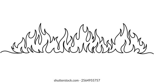 Bon fire single line art, continuous one line drawing of Isolated outline vector, Continuous line drawing of fire. Flame linear icon. One line drawing background. Vector illustration. Fire continuous.