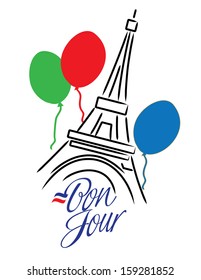 Bon Jour Paris with Eiffel Tower Hand Lettering