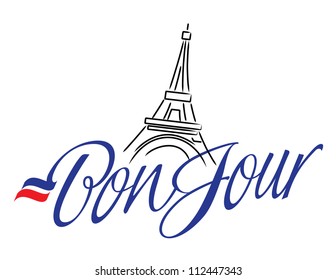 Bon Jour Paris Hand Lettering and Illustration Vector