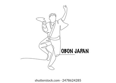 Bon odori dancer with fan. Obon japan concept one-line drawing