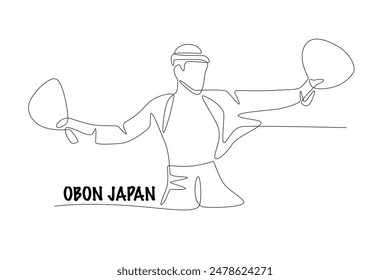 Bon odori dancer with two fans. Obon japan concept one-line drawing