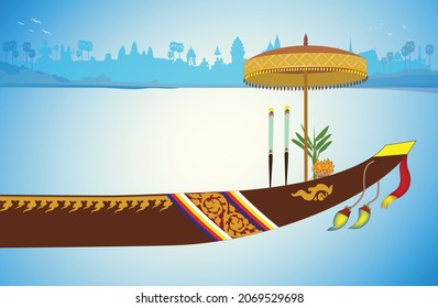 Bon Om Touk Cambodia water festival Facebook post template with colorful design, Water festival for social media design template, Water festival element isolation template with khmer style design