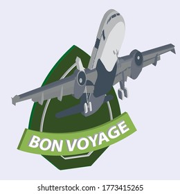 bon voyage 3D vintage vector label is the graphic arts,refers to pre-made images used to illustrate any medium. 