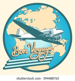 Bon voyage abstract retro plane poster