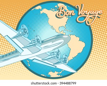 Bon voyage abstract retro plane poster