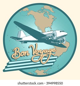 Bon voyage abstract retro plane poster