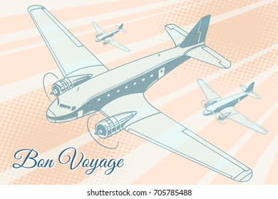 Bon voyage aviation background. air transport. Pop art retro vector illustration