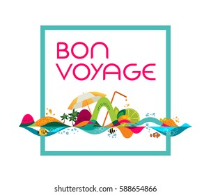 Bon Voyage - banner, tropical vacation concept, vector template illustration