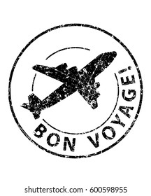 Bon Voyage Black Rubber Stamp With Silhouette Of Airplane