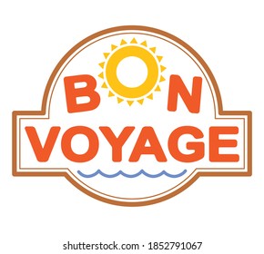 Bon voyage colorful emblem, decor or rubber stamp with sun symbol