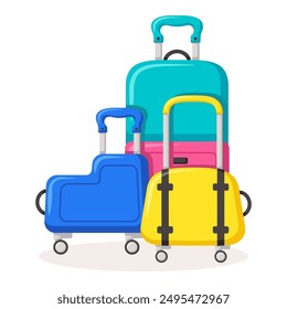 Bon Voyage concept. Traveling suitcases and bags on wheels. Cabin luggage and check in baggage