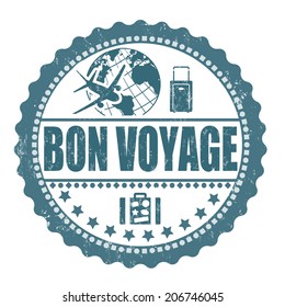 Bon Voyage Grunge Rubber Stamp On White, Vector Illustration