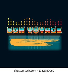 Bon voyage retro neon badge vector