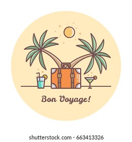 Bon Voyage. Suitcase and drinks. Vector illustration