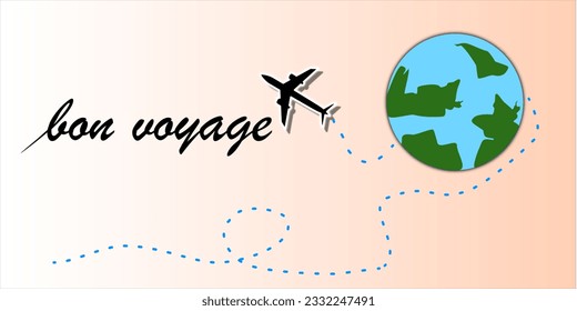 Bon Voyage text with black airplane. Lettering bon voyage word.