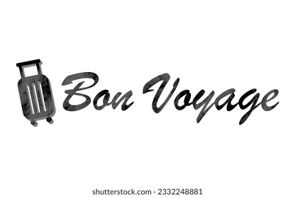 Bon Voyage text with black baggage. Lettering bon voyage word.