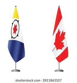 Bonaire and Canada flags on flagpoles for official ceremonies and meetings, transparent background vector