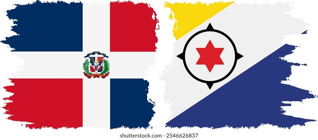 Bonaire and Dominican Republic grunge flags connection, vector