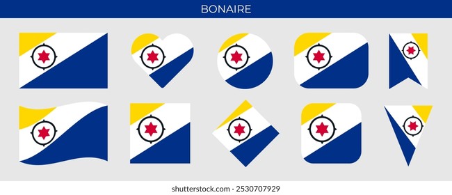 Bonaire flag set. National flag in various shapes. Vector illustration isolated on white background