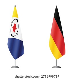 Bonaire and Germany flags on flagpoles for official ceremonies and meetings, transparent background vector