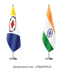 Bonaire and India flags on flagpoles for official ceremonies and meetings, transparent background vector