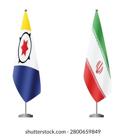 Bonaire and Iran flags on flagpoles for official ceremonies and meetings, transparent background vector