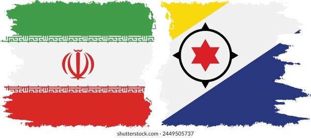 Bonaire and Iran grunge flags connection, vector