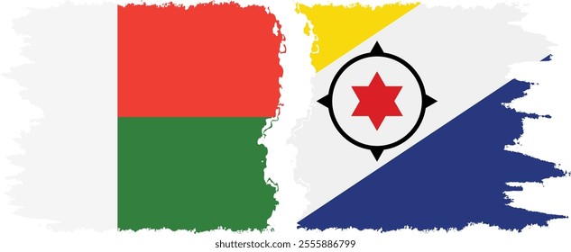 Bonaire and Madagascar grunge flags connection, vector