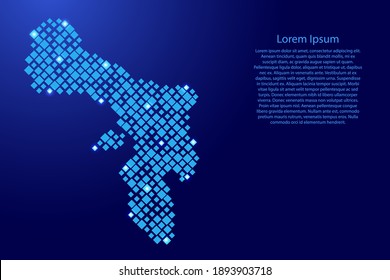 Bonaire map from blue pattern rhombuses of different sizes and glowing space stars grid. Vector illustration.