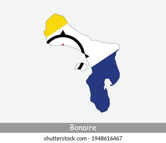 Bonaire Map Flag. Map of Bonaire with flag isolated on white background. Special municipality of the Netherlands. Vector Illustration.