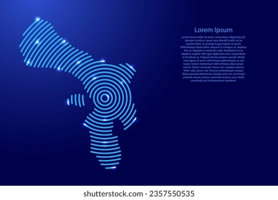 Bonaire map from futuristic concentric blue circles and glowing stars for banner, poster, greeting card