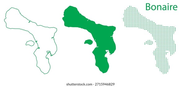 Conjunto de vetor do mapa de Bonaire, Contorno caribenho Silhueta pontilhada formas verdes, Bonaire Island Infographic Template, Editável EPS Bonaire Geografia