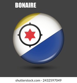 Bonaire national flag in the shape of a circle.Vector.
Circular 3d flag icon with 
high detail.
Spherical flag illustration.