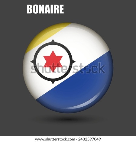 Bonaire national flag in the shape of a circle.Vector.
Circular 3d flag icon with 
high detail.
Spherical flag illustration.