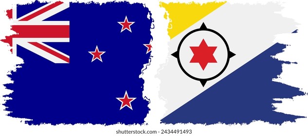 Bonaire and New Zealand grunge flags connection, vector
