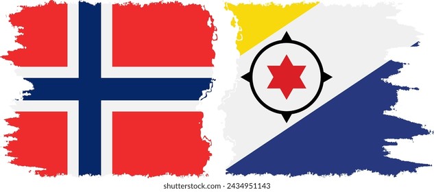 Bonaire and Norwegian grunge flags connection, vector