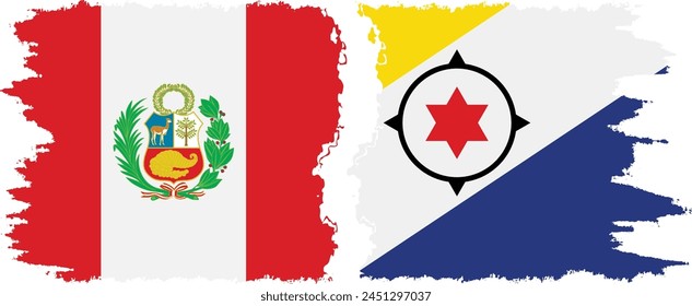 Bonaire and Peru grunge flags connection, vector