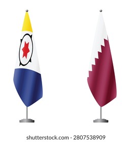 Bonaire and Qatar flags on flagpoles for official ceremonies and meetings, transparent background vector