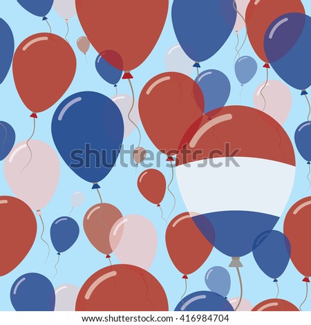 Bonaire, Sint Eustatius and Saba National Day Flat Seamless Pattern. Flying Celebration Balloons in Colors of Dutch Flag.