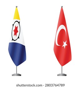 Bonaire and Turkey flags on flagpoles for official ceremonies and meetings, transparent background vector