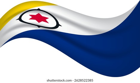 Ilustração do vetor da bandeira ondulada de Bonaire, símbolo municipal da ilha caribenha ondulante realista