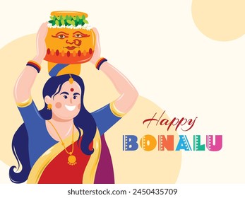 Bonalu festival Greetings design with illustration. Telangana traditional Hindu festival centered on the Goddess Mahakali.