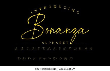 Bonanza Lettering signature font isolated on grey background. brus style alphabet. Vector logo letters.
