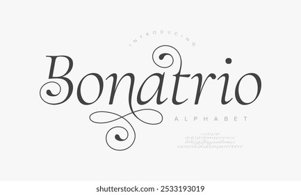 Bonatri tipografia beleza moda elegante minimalista serif italic fontes decorativo casamento vintage retro logos. Logotipo de fonte de luxo mínimo alfabeto. Ilustração vetorial