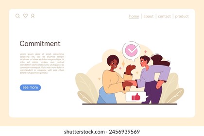 Bond of Commitment illustration. Two individuals engage in a handshake, encapsulating a moment of agreement and mutual dedication. A symbol of trust and partnership. Flat vector illustration