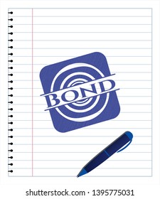 Bond emblem draw with pen effect. Blue ink. Vector Illustration. Detailed.