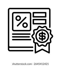 Bond Investment Line Icon, Outline Symbol for Fixed Income, Debt Securities, Interest Returns, Financial Stability, and Portfolio Balance. Vector Sign Icon.
